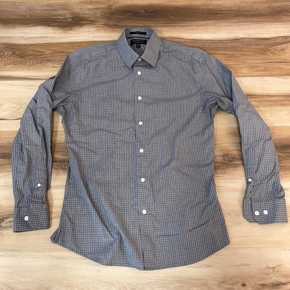 Banana Republic Shirt Mens Small Athletic Fit Wrinkle Resistant Grid Check Dress